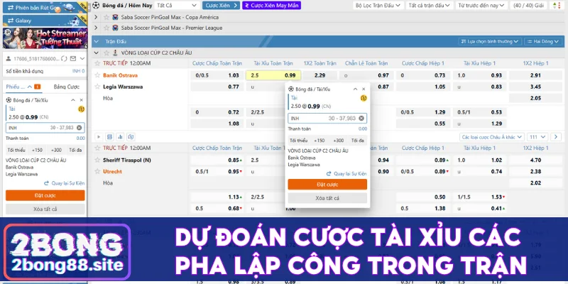 Dự đoán cược Tài Xỉu các pha lập công trong trận