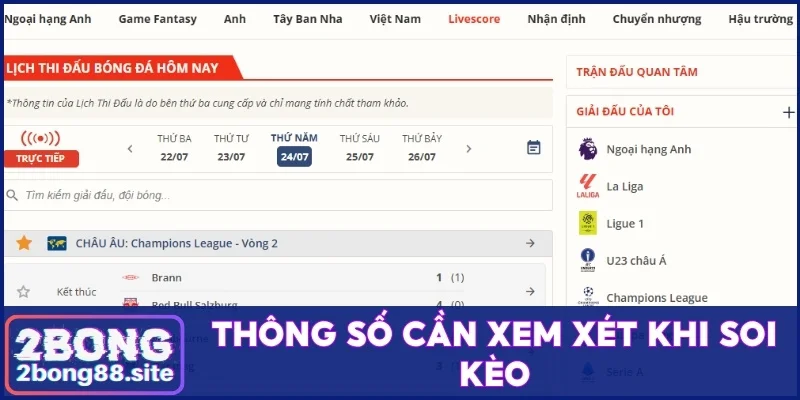 Thông số cần xem xét khi soi kèo