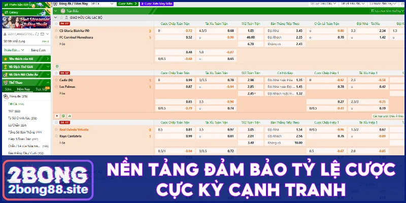 Nhà cái 2Bong đảm bảo tỷ lệ cược cực kỳ cạnh tranh
